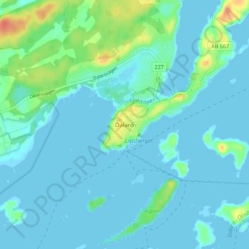 Topografisk karta Dalarö, höjd, relief