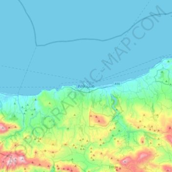 Topografisk karta Rethymnon, höjd, relief