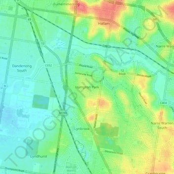 Topografisk karta Hampton Park, höjd, relief