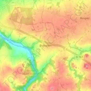 Topografisk karta Buhulien, höjd, relief