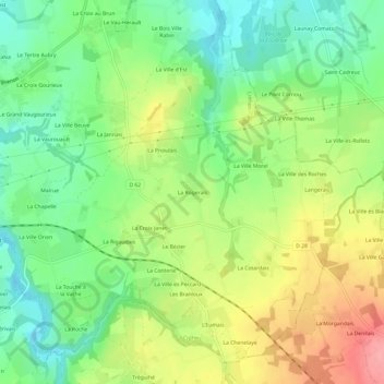 Topografisk karta La Rogerais, höjd, relief