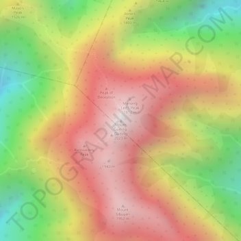 Topografisk karta Mount Guiting-Guiting, höjd, relief