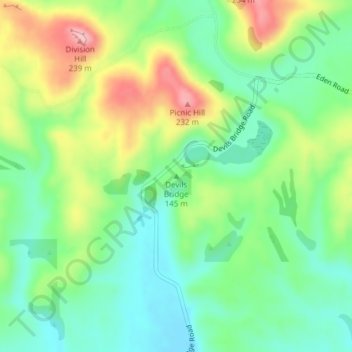 Topografisk karta Devils Bridge, höjd, relief
