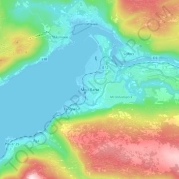Topografisk karta Mo i Rana, höjd, relief