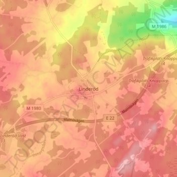 Topografisk karta Linderöd, höjd, relief
