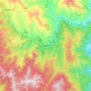 Topografisk karta Itogon, höjd, relief