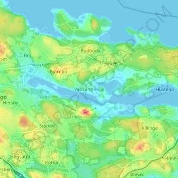 Topografisk karta Västra Yttringe, höjd, relief