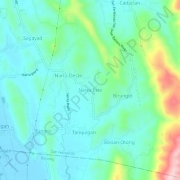 Topografisk karta Narra Este, höjd, relief