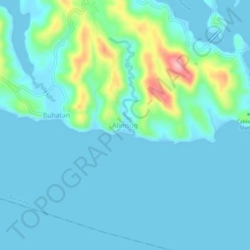 Topografisk karta Alimsog, höjd, relief