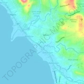 Topografisk karta Pantok, höjd, relief