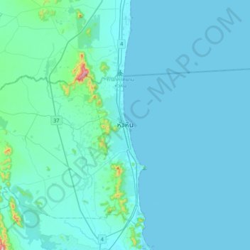 Topografisk karta หัวหิน, höjd, relief