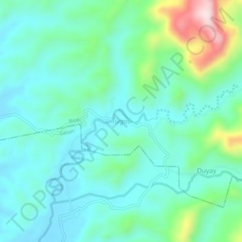Topografisk karta Tugos, höjd, relief
