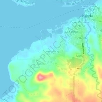 Topografisk karta Sumagdang, höjd, relief