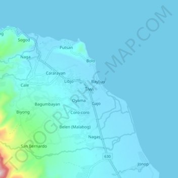 Topografisk karta Tiwi, höjd, relief