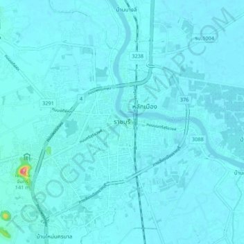 Topografisk karta Ratchaburi, höjd, relief