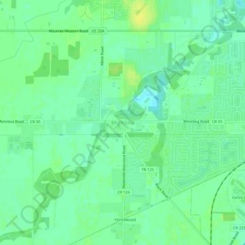 Topografisk karta Monclova, höjd, relief