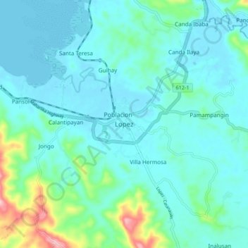 Topografisk karta Lopez, höjd, relief