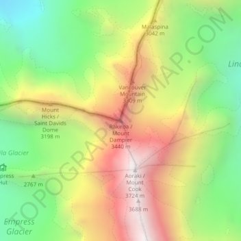 Topografisk karta Mount Dampier, höjd, relief