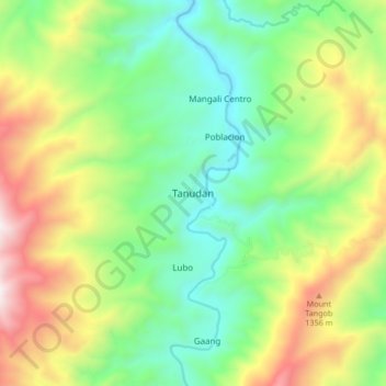 Topografisk karta Tanudan, höjd, relief