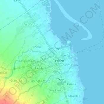 Topografisk karta Bombon, höjd, relief