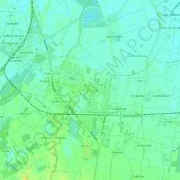 Topografisk karta Bressana, höjd, relief