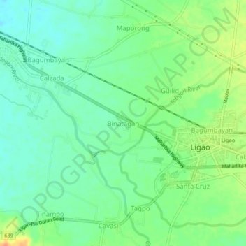 Topografisk karta Binatagan, höjd, relief
