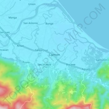 Topografisk karta Carmen, höjd, relief