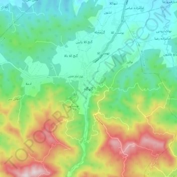 Topografisk karta Galugah, höjd, relief
