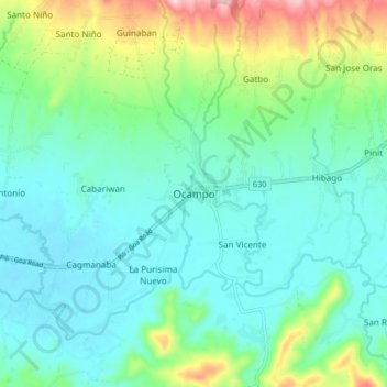 Topografisk karta Ocampo, höjd, relief