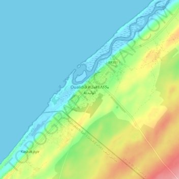 Topografisk karta Loualidia, höjd, relief