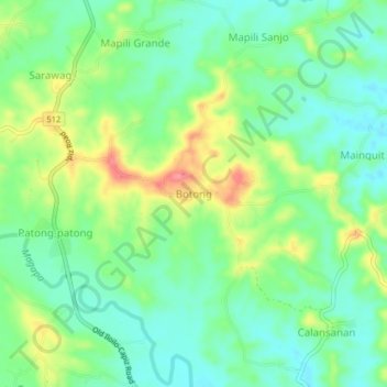 Topografisk karta Botong, höjd, relief