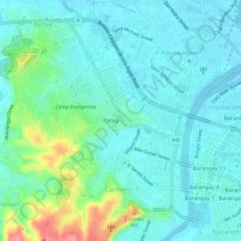 Topografisk karta Patag, höjd, relief