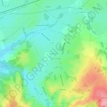 Topografisk karta Les Landes, höjd, relief