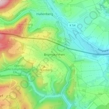Topografisk karta Bromskirchen, höjd, relief