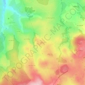 Topografisk karta Les Suits, höjd, relief