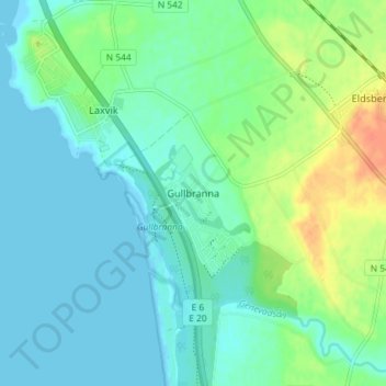 Topografisk karta Gullbranna, höjd, relief