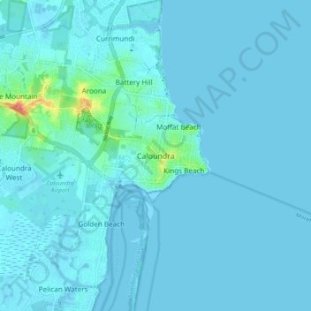 Topografisk karta Caloundra, höjd, relief