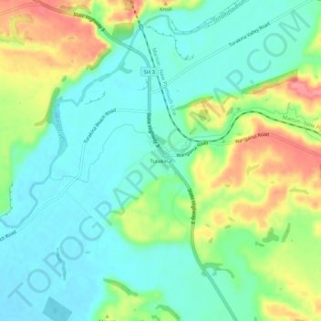 Topografisk karta Turakina, höjd, relief