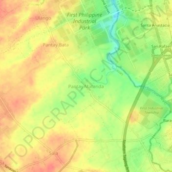 Topografisk karta Pantay Matanda, höjd, relief