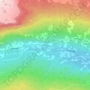Topografisk karta Uvdal, höjd, relief