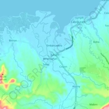 Topografisk karta Juban, höjd, relief