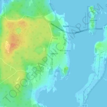 Topografisk karta Obbola, höjd, relief