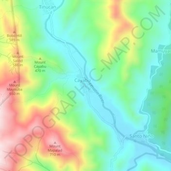 Topografisk karta Cayabu, höjd, relief