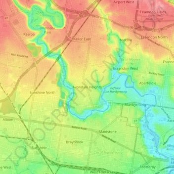 Topografisk karta Avondale Heights, höjd, relief