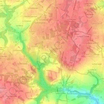 Topografisk karta Kergoat, höjd, relief