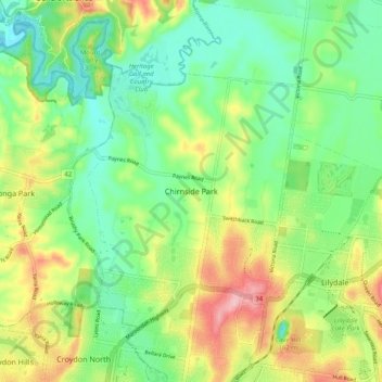 Topografisk karta Chirnside Park, höjd, relief