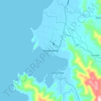 Topografisk karta Kalamansig, höjd, relief