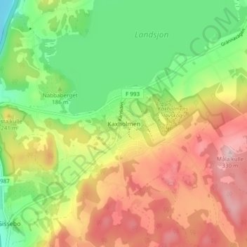 Topografisk karta Kaxholmen, höjd, relief