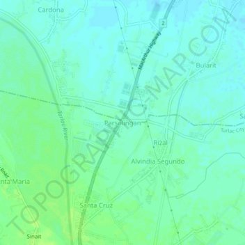 Topografisk karta Parsolingan, höjd, relief