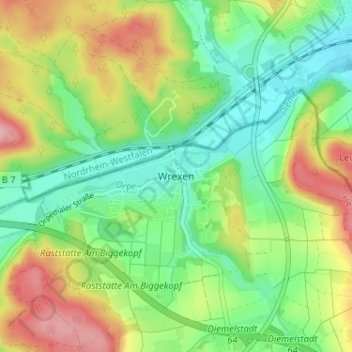 Topografisk karta Wrexen, höjd, relief